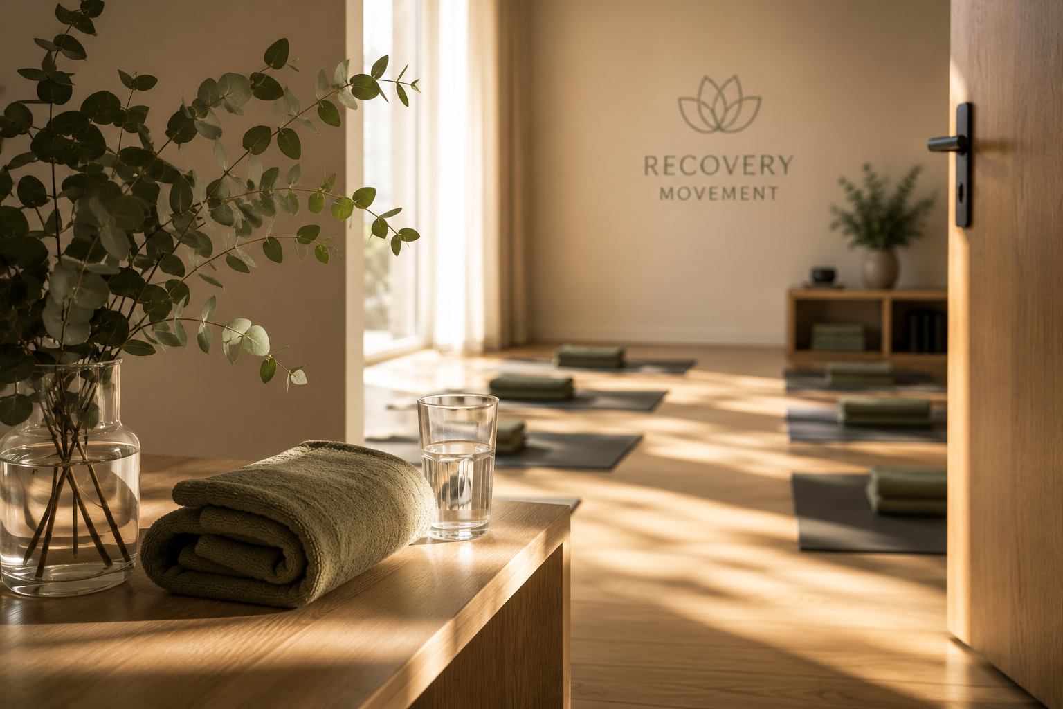 A calm studio space prepared for a Recovery Movement session.